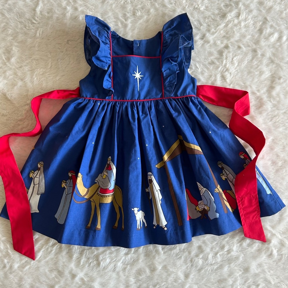 Eleanor Rose Dress 18M Blue Excellent Nativity Christmas Flutter Sleeve Sash